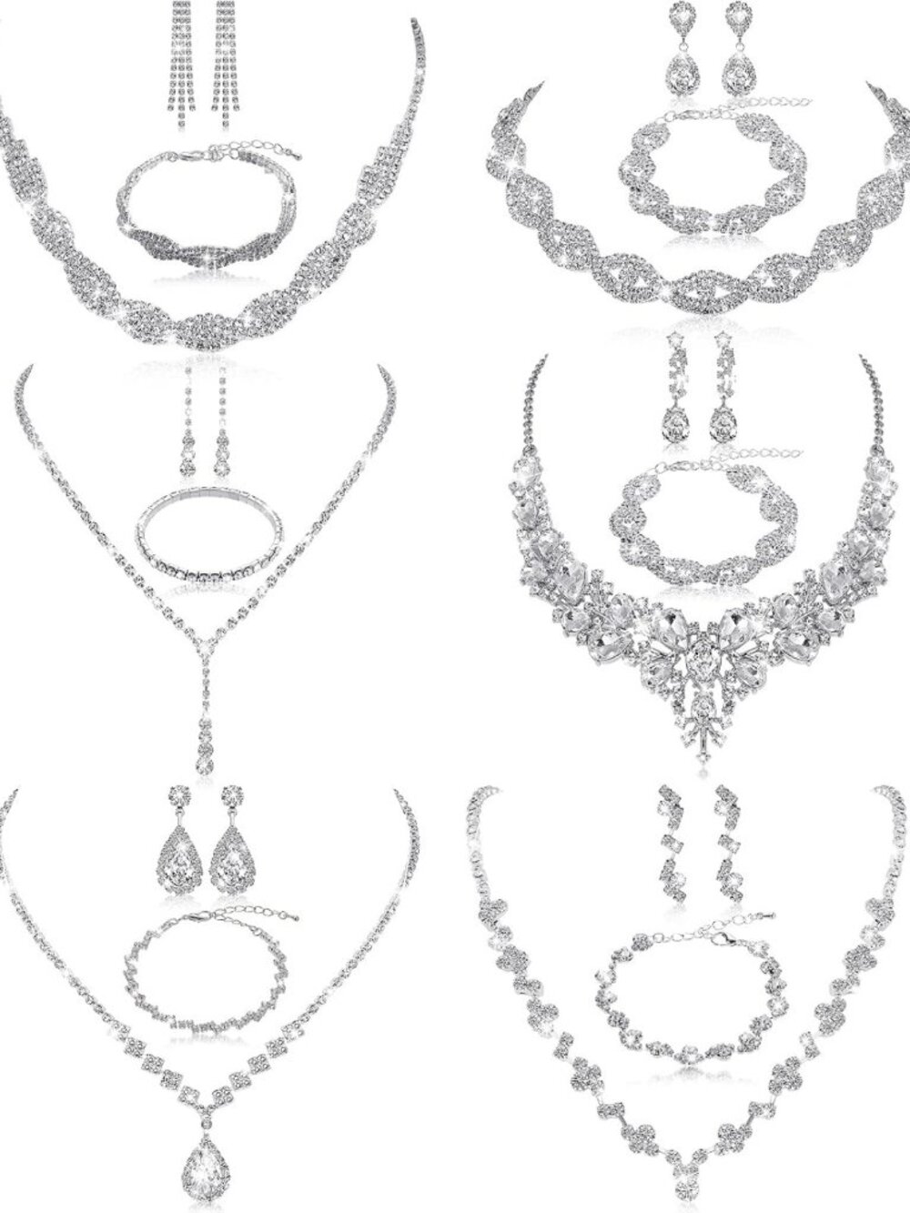 Elegant Silver Jewelry Set - 6 Piece Bridal Accessories for Women’s Weddings
